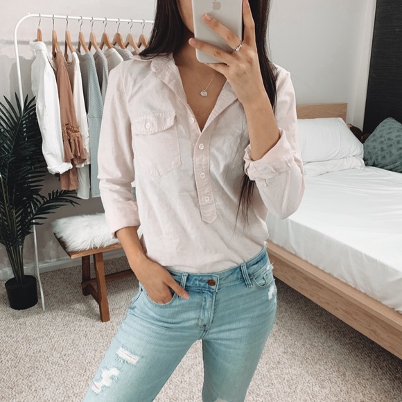 J. Crew Tops - J. Crew - Blush Pink Striped Button Up Shirt